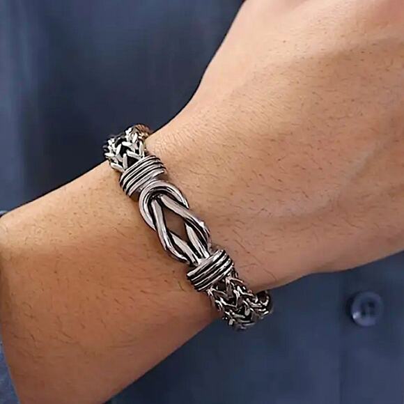 Stainless Steel Chain Link Bracelet, Mantra, Curb Hand Woven Engraved - Picture 3 of 5
